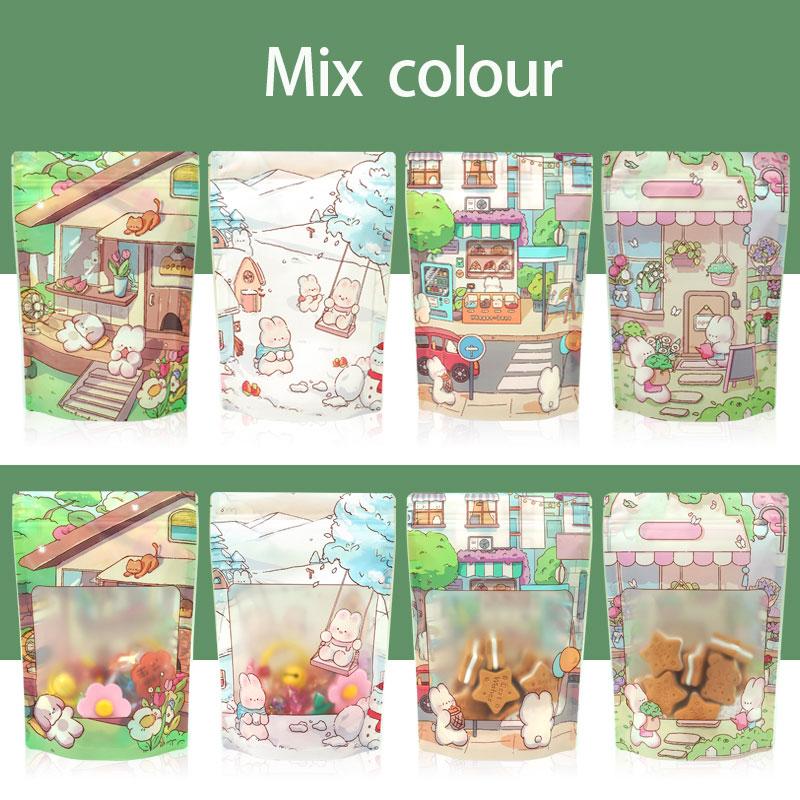50pcs Cute Cartoon Translucent Viewing Window Plastic Packaging Bag Thicken Biscuit Snack Candy Storage Self-proclaimed Gift Bags