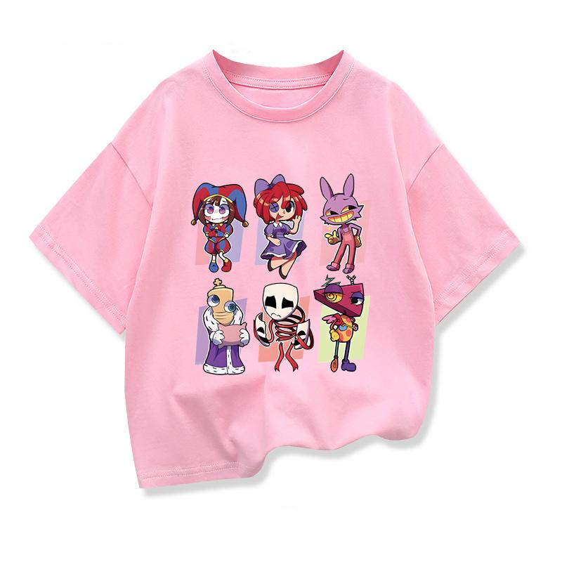 Детская одежда, футболки, летняя футболка с короткими рукавами и принтом «Удивительный цифровой цирк», детские свободные футболки, топы с круглым вырезом