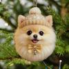 Pom-Pom Pet Ornament 2D Acrylic Cute Dog Christmas Ornament Cartoon Furry Pet Shaped Xmas Tree Hanging Decor for Holiday Party Supplies