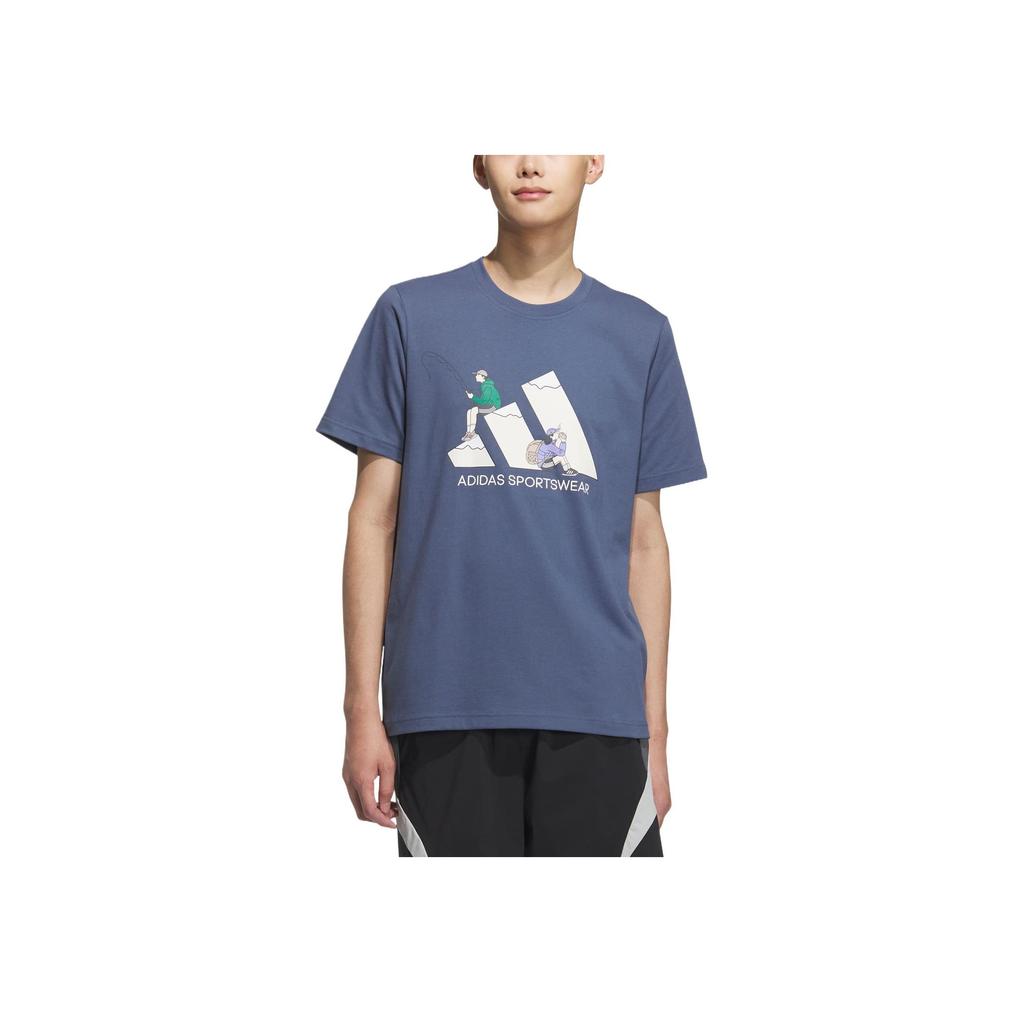Adidas Графическая футболка с коротким рукавом Удобная Универсальная Повседневная Мягкая Мужская Футболка Серая Синяя KB7749