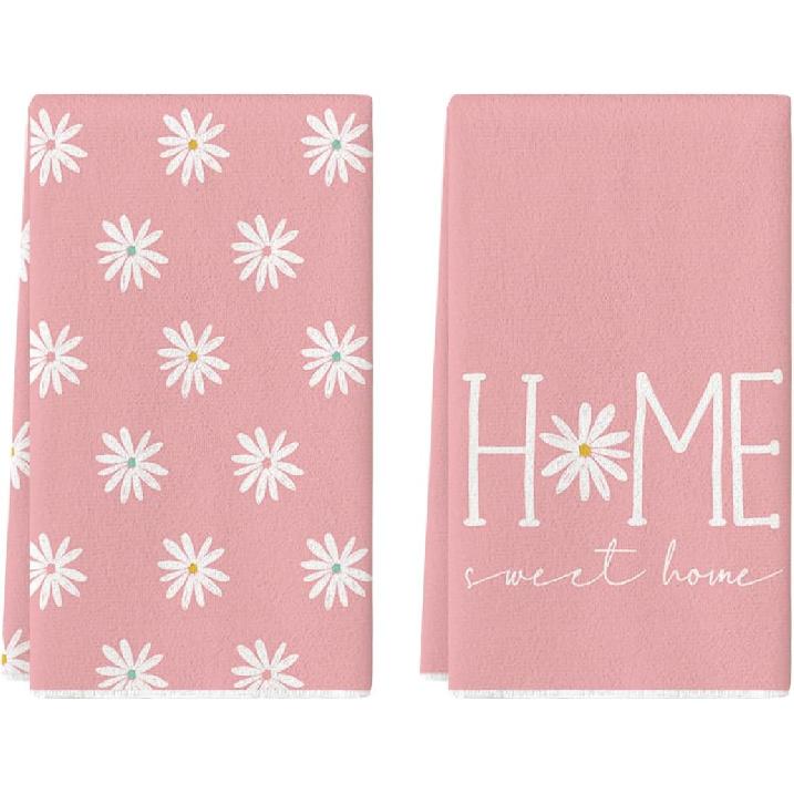 Artoid Mode Blue Home Sweet Home Flowers Kitchen Towels Dish Towels, 18x26 Inch Summer Decoration Hand Towels Set of 2