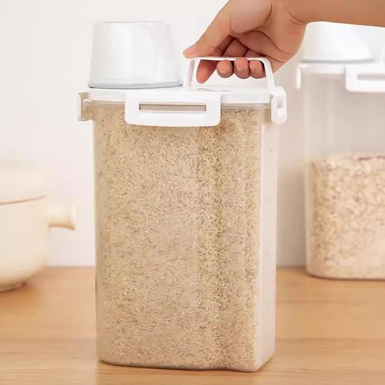 Grain Can Ergonomic Handle Measuring Cup Design Storage Container with Lid Plastic Transparent Grain Dispenser