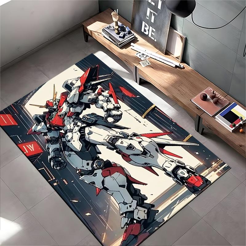 "Robot Mecha Design Carpet with Futuristic Red and White Art" Suitable for use as an anti-slip for living room bedroom sofas