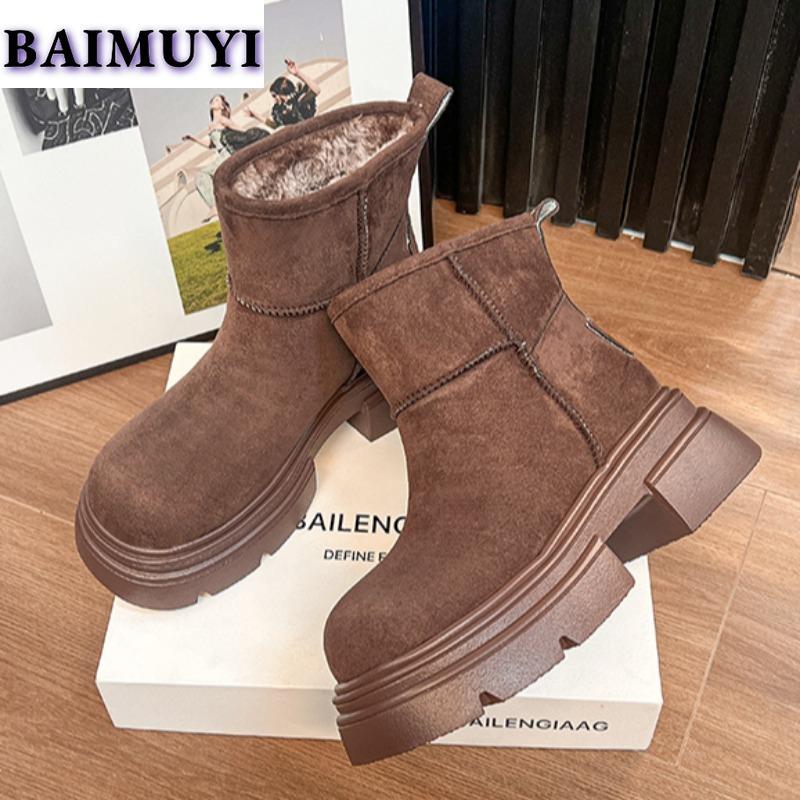 Ботильоны на платформе, женские, меховые, хлопковые, замшевые, на толстом каблуке, 2025, трендовый бренд, зимние женские, плюшевые, теплые, челси, Botas Mujer
