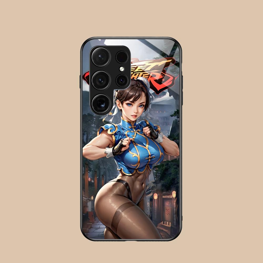 Чехол для телефона Street Fighter Chunli для Samsung Galaxy A56 55 54 53 52 51 36 35 34 23 16 15 5G Стеклянный Цветной Чехол Роскошный Красивый