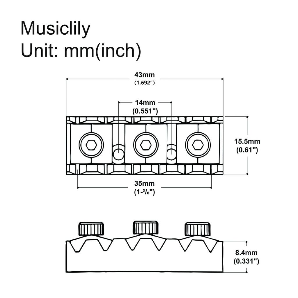 Musiclily Pro 43мм R3 Стальной Локовый Порожек для Гитары для Тремоло Бриджей Floyd Rose, Хром