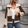 New Outerwear Colorblock Jackets Women Fleeced Clothing Female Turn Down Collar Front Pockets Zipper Warm Coats Winter Clothes