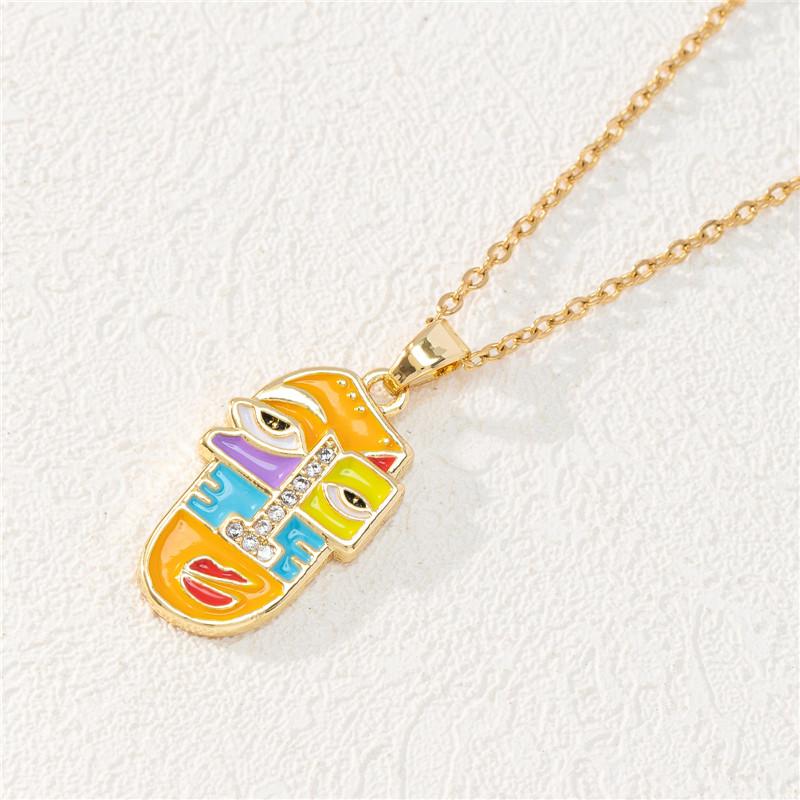 Retro Funny Mask Enamel Pendant Necklace Stainless Steel Light Luxury Geometric Choker Jewelry Party Gifts For Women Girls