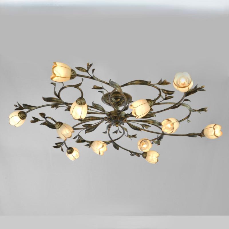 Потолочный светильник в деревенском стиле с железным цветком и травой для гостиной, спальни, столовой, светильника