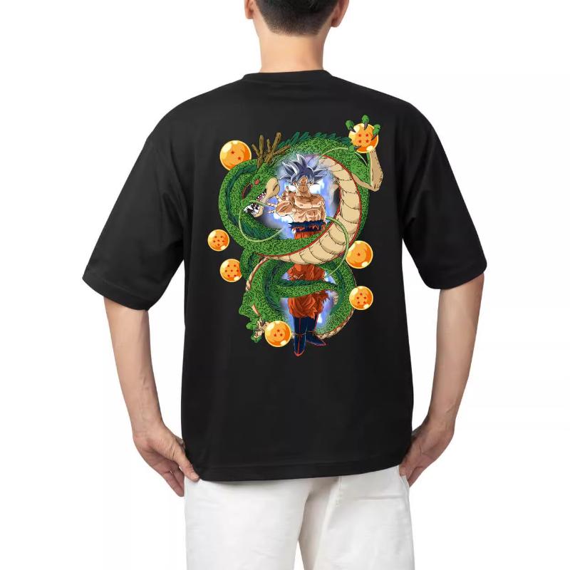 T Shirt for Mens Dragon Ball Pattern Printed Summer Retro Neckline Loose Large Size Versatile Shortsleeved Tshirt Clothes Top