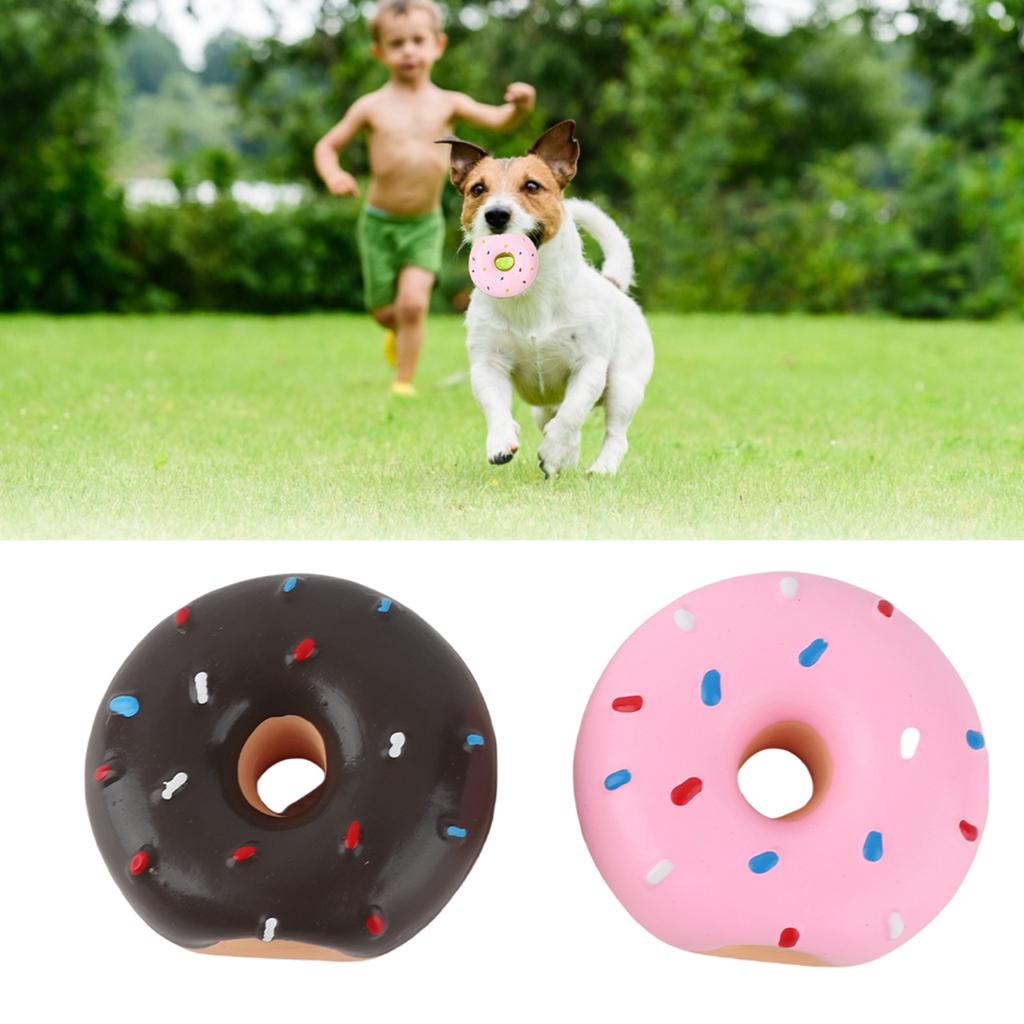 2PCS Latex Pet Doughnut Shape Sounding Teeth Cleaning Protection Chewing Biting Interactive Training Toy for Dogs