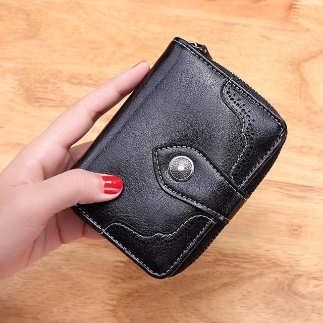 Aliwood Women's Wallet Oil Wax Leather High Quality Hasp Zipper Purse Clutch Coin Card Holders Wallet