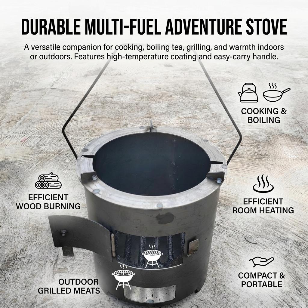 Multi-Functional Stove for Outdoor Heating Cooking BBQ with Charcoal Compatibility