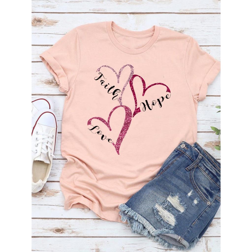 Women's Fashion Short-sleeved Casual T-shirt Clothes Summer  Clothing Ladies Print Graphic Tops