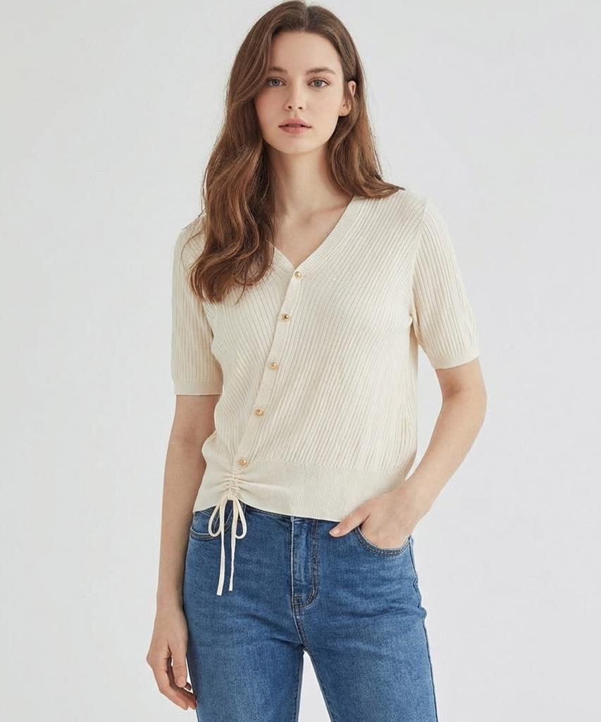 MESENSE Diagonal Button Short Sleeve Knit_Mb45Knmg16Z