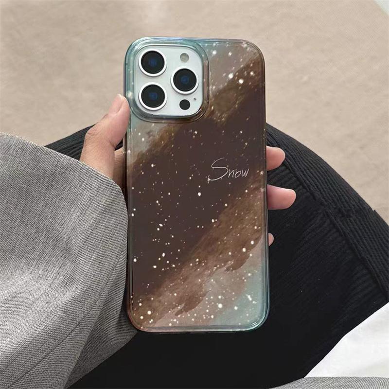 Brown Blue Blend Milky Way Pattern Case for IPhone 16 15 14 13 12 11 Pro Max XS X XR 8 7 Plus Printing Tinfoil Texture Cover