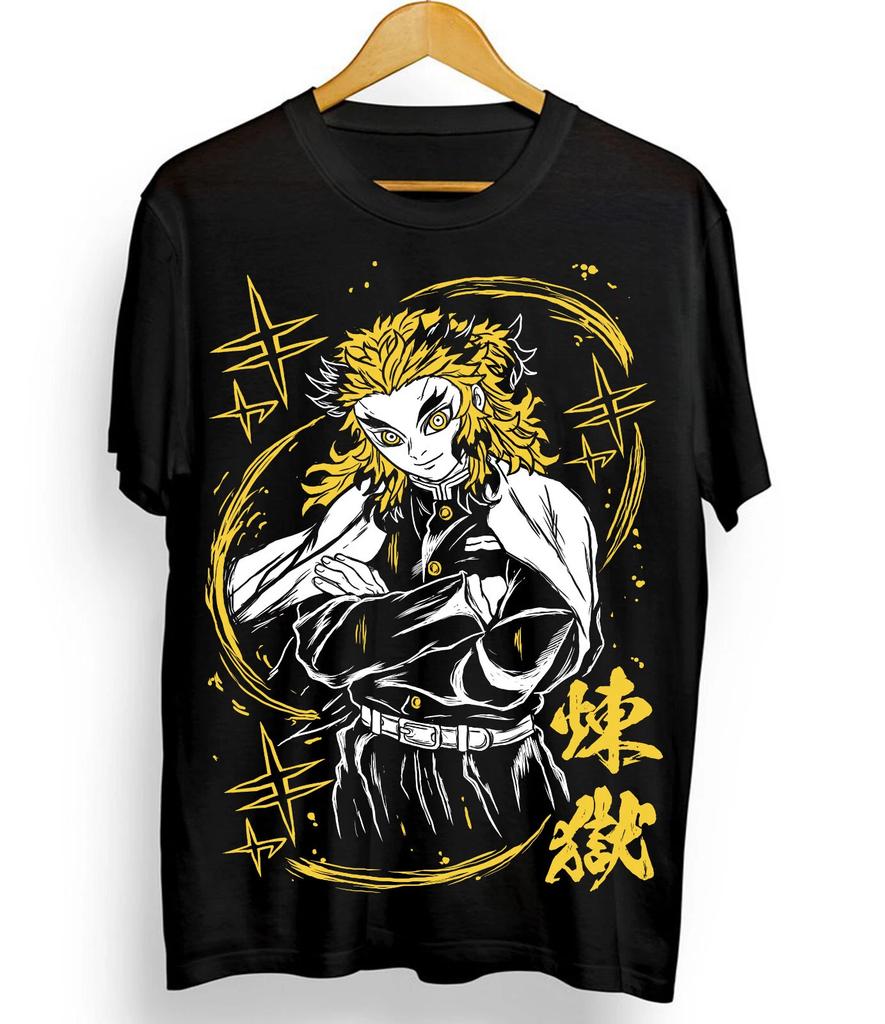 New Kyojuro Rengoku TShirt Kimetsu no Yaiba Anime Demon Slayer Black Shirt Tee Summer Unisexs and Womens Tshirt Top