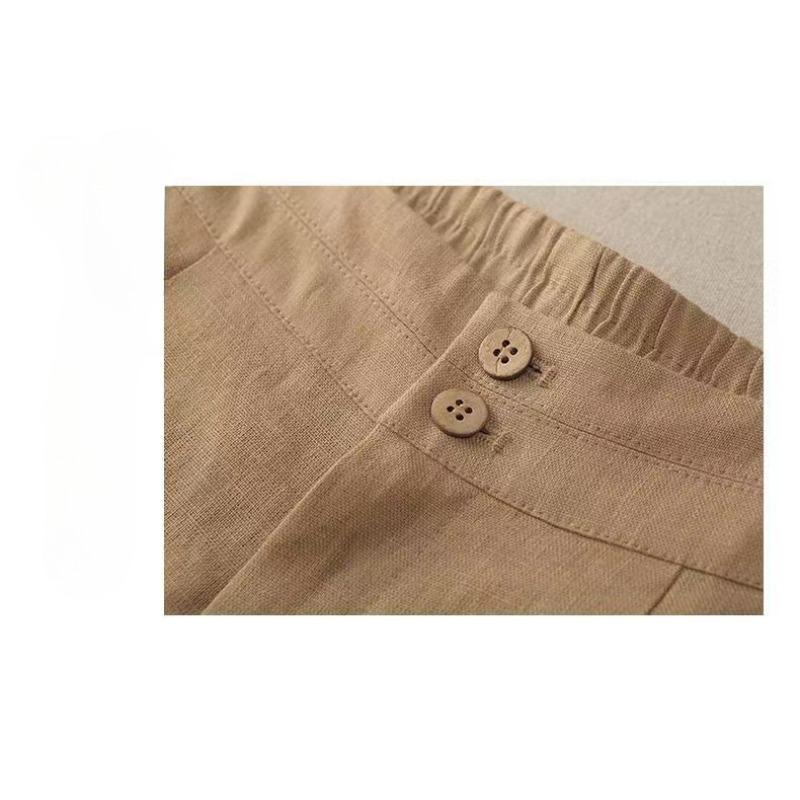 Women's Summer Draped Cotton Linen Casual High Waist Loose Straight Long Pants