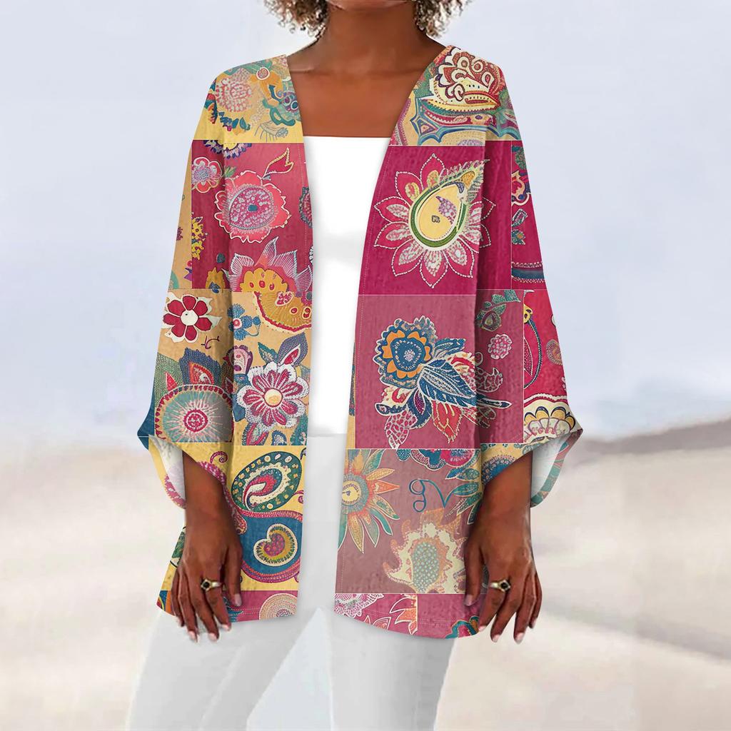 Женская повседневная модная легкая куртка средней длины с принтом в стиле ретро, ​​кардиган