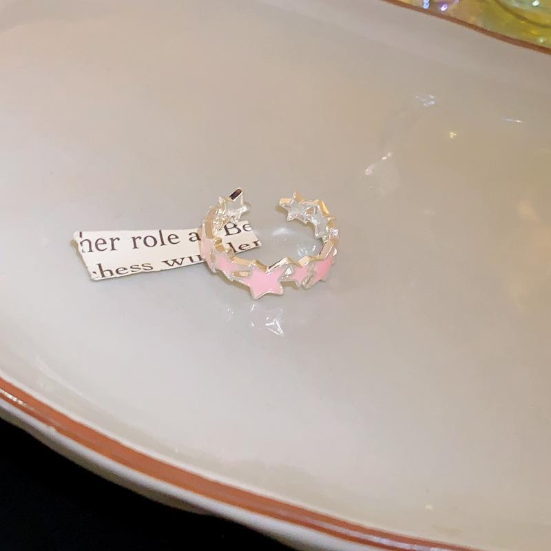 New Colorful Enamel Pink Star Rings for Women Girls Cool Sweet Y2K Blue Twisted Star Open Ring Party Gifts Jewelry