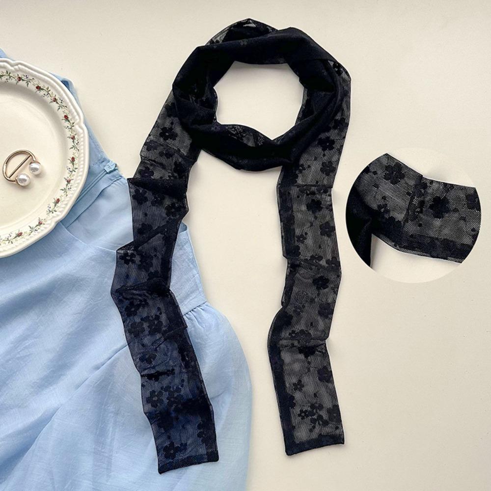 White Black Lace Long Scarf French Style Long Ribbon Trendy Neck Strap Women