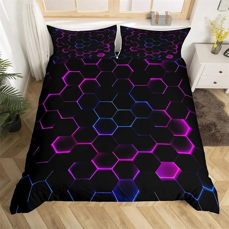 Red Glowing Polygonal Grid Pattern Bedding Collections Exquisite Bed Supplies Set Duvet Cover Bed Comforter Set Luxury Birthday Gift