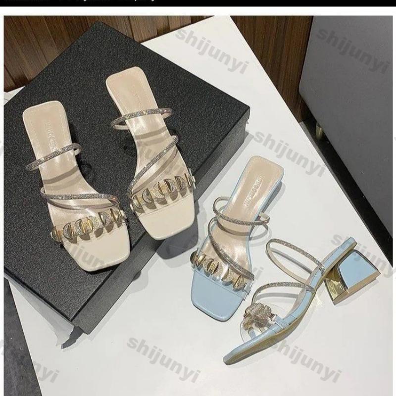 Fashion Women Fashion Rhinestone High Heel Sandals Summer Ladies Sexy Sandals Female Leather Sandals Plus Size 34-40 Zapatos De Mujer