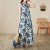 2024 женское летнее платье женское длинное платье с цветочным принтом без рукавов льняное платье с цветочным принтом синий цвет