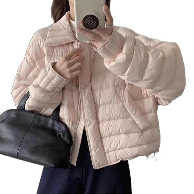 New winter light down jacket women's short ribs lapel collar loose fashion casual white duck down jacket