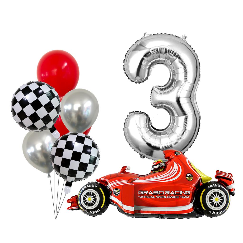 Racing Aluminum Film Balloon Set Silver Digital Boy Birthday Party Balloon Decoration Atmosphere Landscape