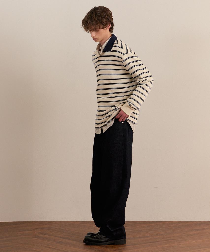 MINDBRIDGE Collar Contrast Oversized Striped T-Shirt