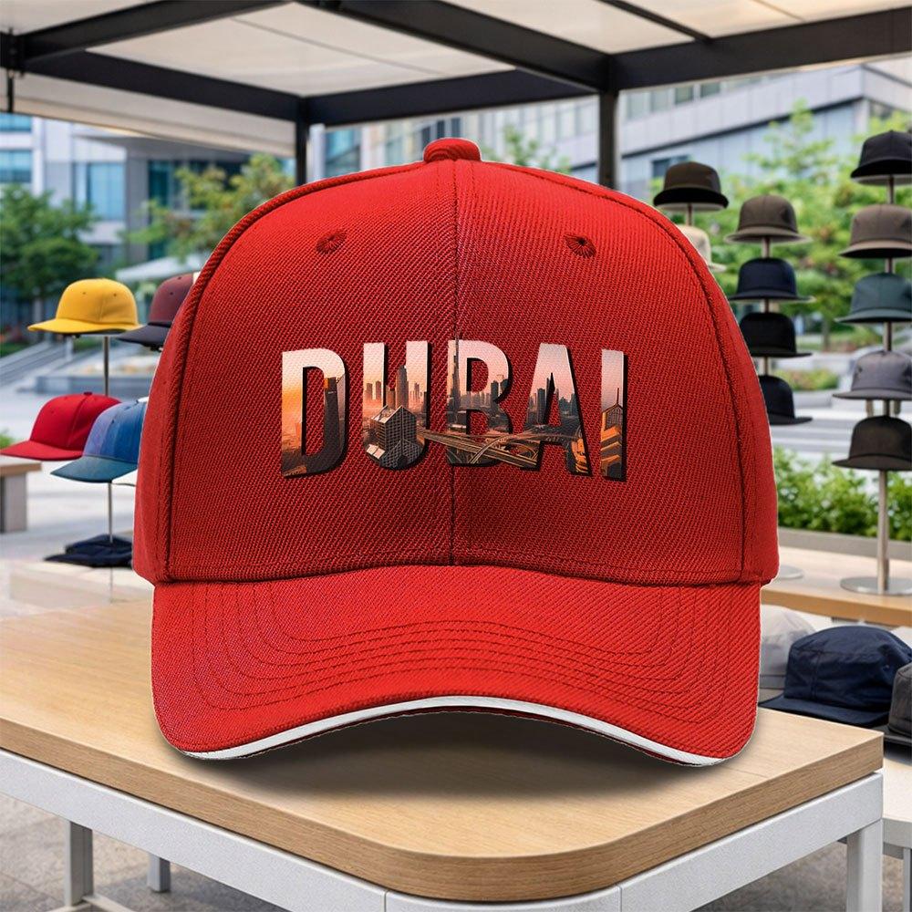 Dubai Cityscape Baseball Cap  Adjustable Duckbill Hat with Dubai Skyline Print for Outdoor Sports Golf Cycling Festivals