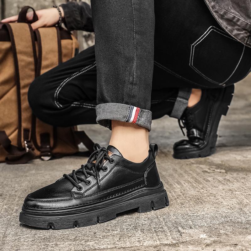 New Autumn and Winter Men's Leather Shoes Thick-soled Cowhide and Versatile Breathable Casual Men's Leather Shoes