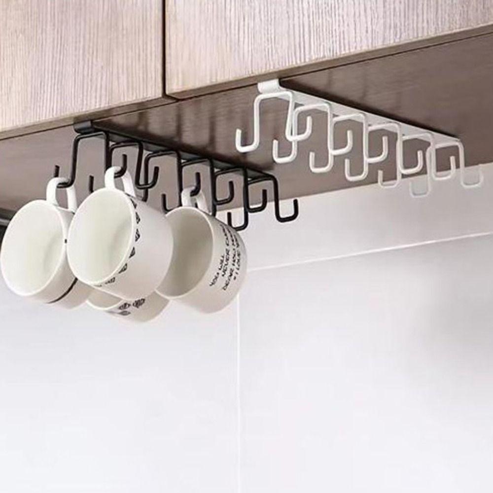 Punch-free 12 Hooks Cup Holder Black/White Under Cabinet Storage Rack  Kitchen