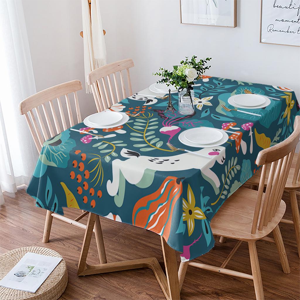 Скатерть с изображением кролика, цветов и листьев грибов, праздничный декор, водонепроницаемые прямоугольные скатерти, свадебный декор, покрытие стола