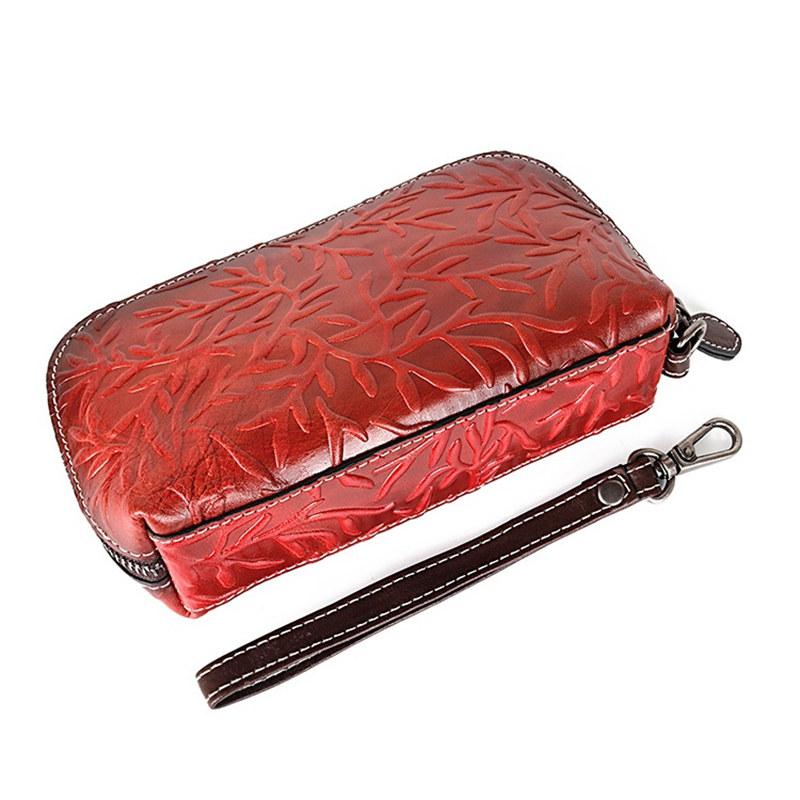 Женская сумка-клатч с тиснением в виде корня, длинные кошельки из натуральной кожи, винтажный дизайн, дамский кошелек на молнии