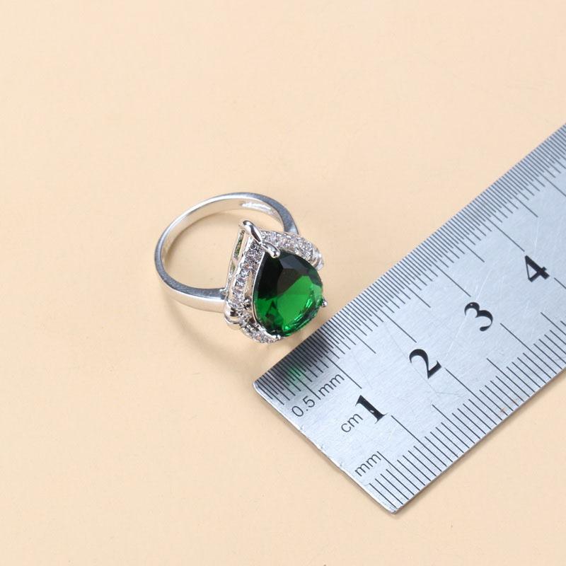 Наборы ювелирных изделий из серебра 925 пробы в форме капли воды с натуральными зелеными цирконами: серьги, колье и подвеска, кольцо. Наборы из 3 предметов для женщин. Для свадебного платья.
