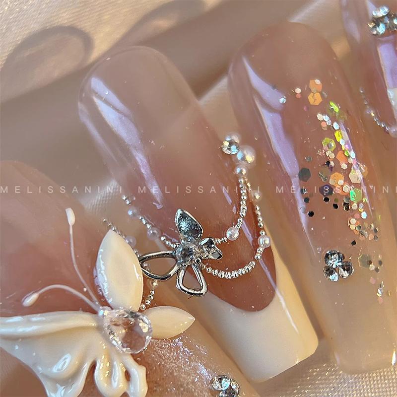 2Pcs 3D Butterfly Nail Accessories Zircon Sparkling Diamond Mini Embellishment Nail Decoration Nail Butterfly Drill