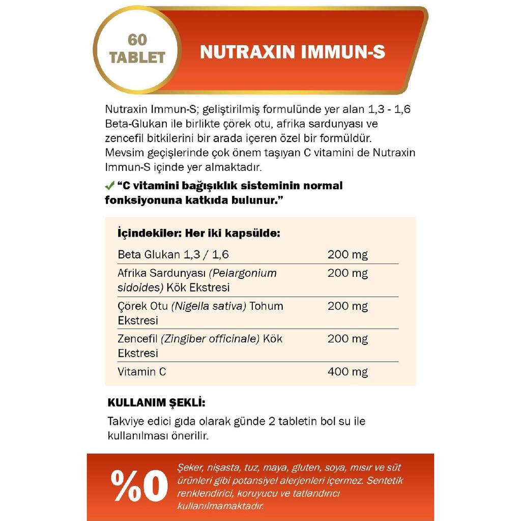 Immun-s 60 Tablets - Beta Glucan, African Geranium, Black Cumin, Ginger, Vitamin C