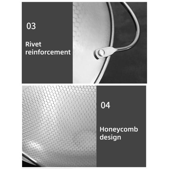 Stainless Steel Honeycomb Skillet Thickened Alcohol Stove Pot for Stir-Fry Deep Frying Non-Stick Surface Wok with Dual Handles