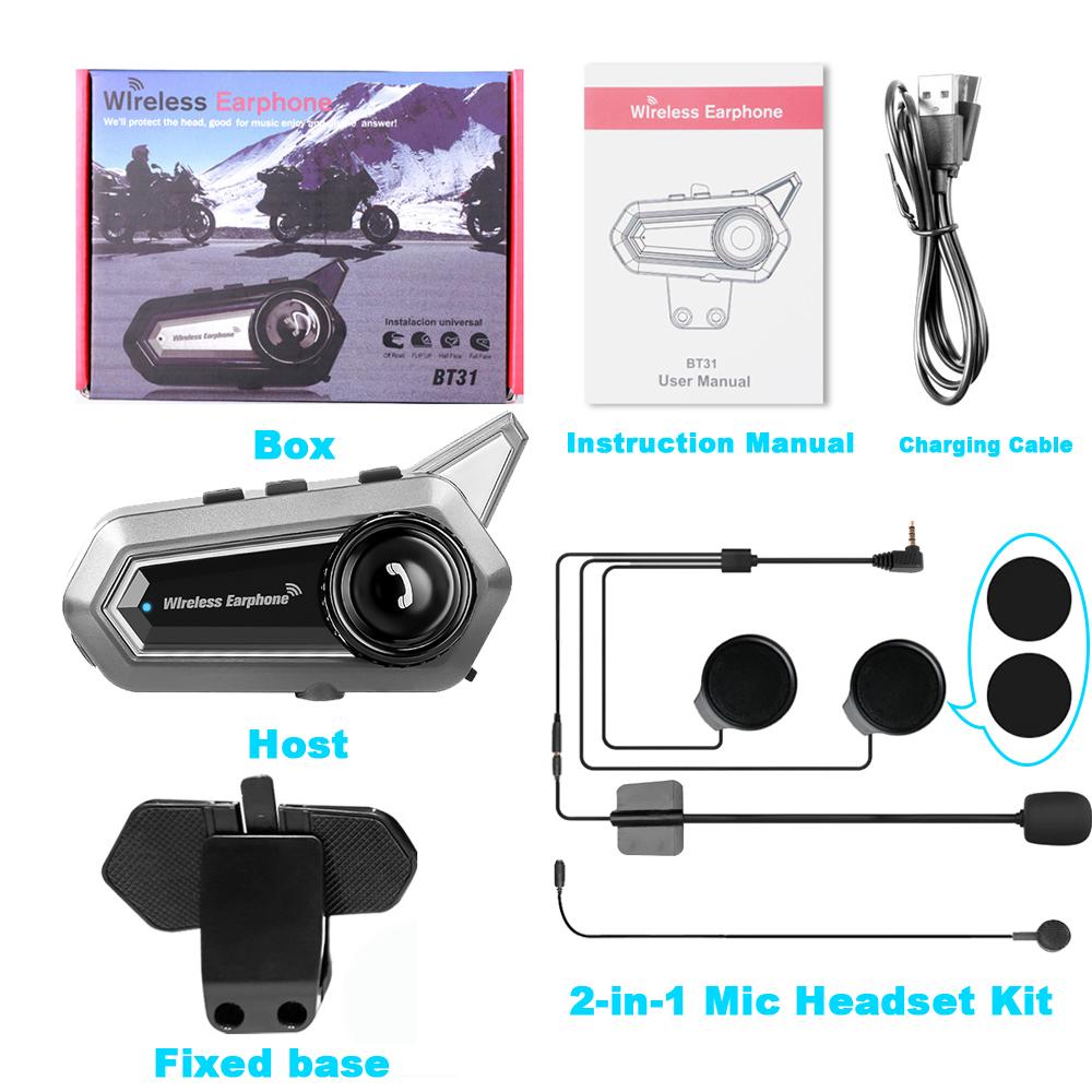BT31 Мотоциклетный шлем Гарнитура Bluetooth Interphone Водонепроницаемые беспроводные наушники с микрофоном Автоматический ответ на звонки Handsfree