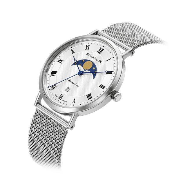 Romanson Moon Phase Men's Metal Watch RWTMFM1B2400WHSI0 + Gift Package
