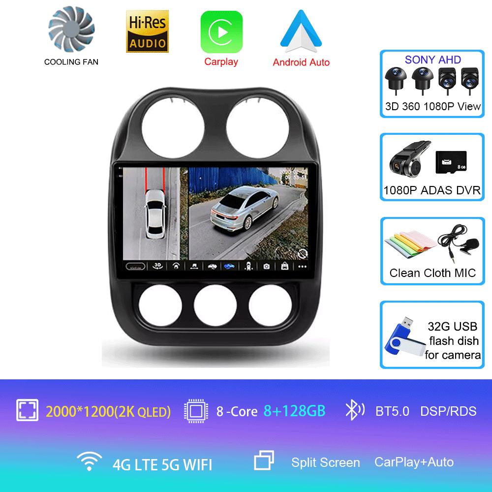 Автомобильное радио Android 14 для Jeep Compass Patriot 2010-2016 Мультимедийный проигрыватель Автомагнитола Стереоплеер GPS Навигация Carplay DSP