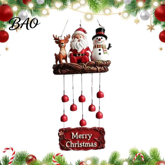 Weather Resistant Garden Bells Christmas Santa Wind Chime, Festive Hanging Ornament, Claus Snowman Elk Holiday Yard Ornaments for Home Chime