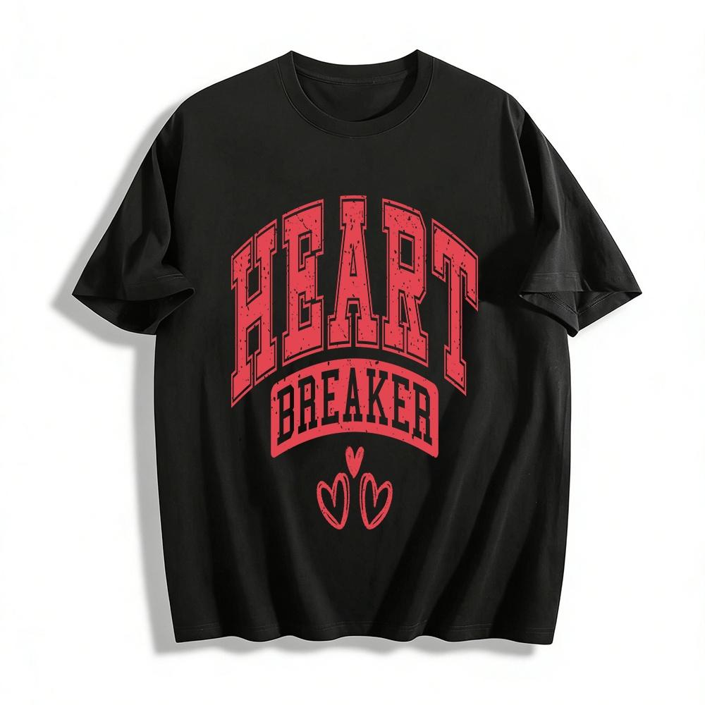 Винтажная футболка с графическим принтом 'Heart Breaker' Повседневная футболка из чистого хлопка