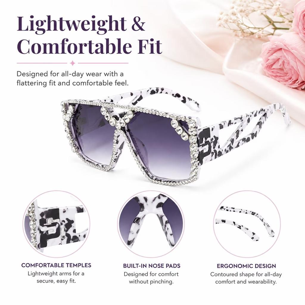 Oversized Square Diamond Sunglasses for Women Fashion Sparkling Crystal Retro Disco Sunglasses