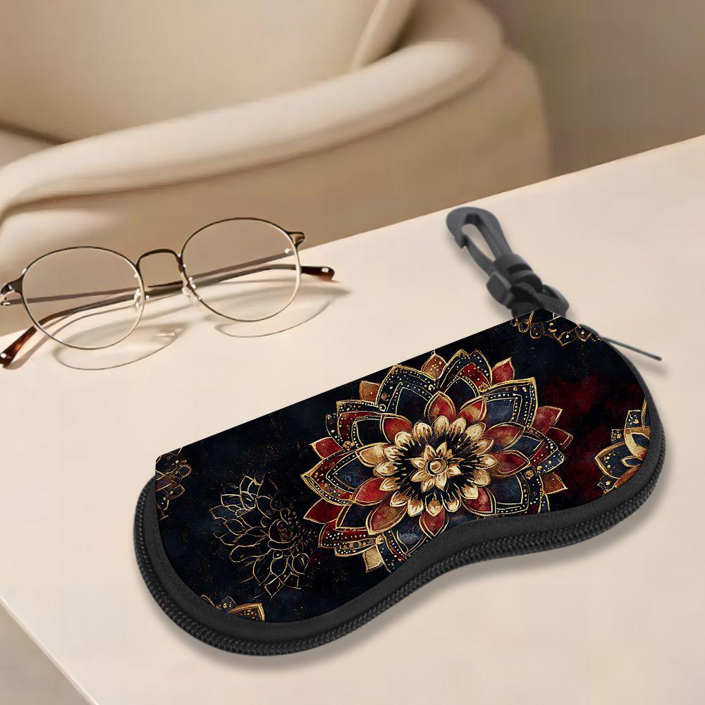 2D-Vintage Floral Mandala Printed Sunglasses Case, Protective Zipper Eyeglasses Holder, Stylish Portable Spectacle Pouch for Women Travel Essentials