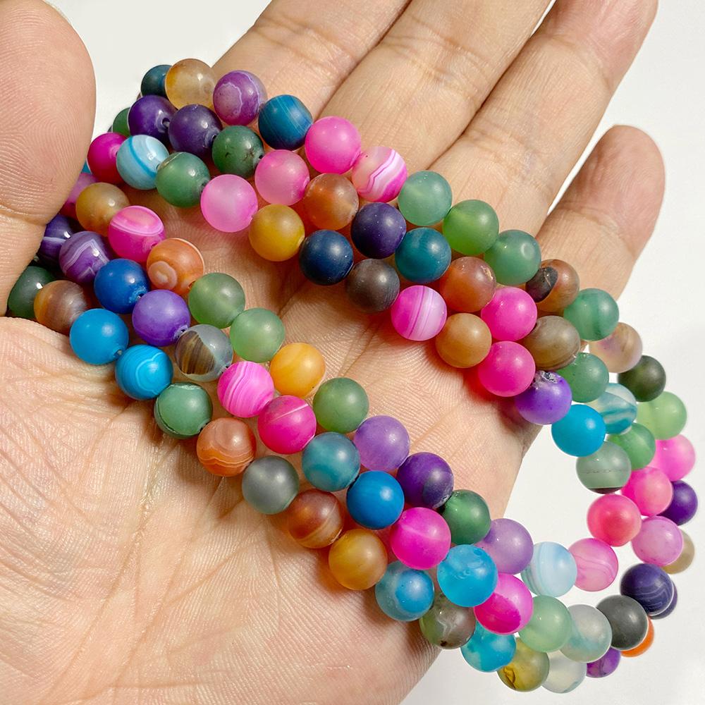 6 8 10 MM Matte Natural Stone Beads Polished Blue Stripes Agates Stone Beads Diy Spacer loose Beads for Jewelry Making bracelet