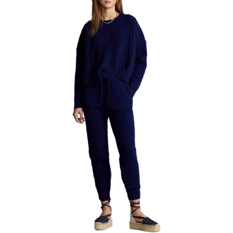 Polo Ralph Lauren SS22 Solid Color Cable Knit Crew Neck Long Sleeve Sweater Women Sweater Blue 211856724-001