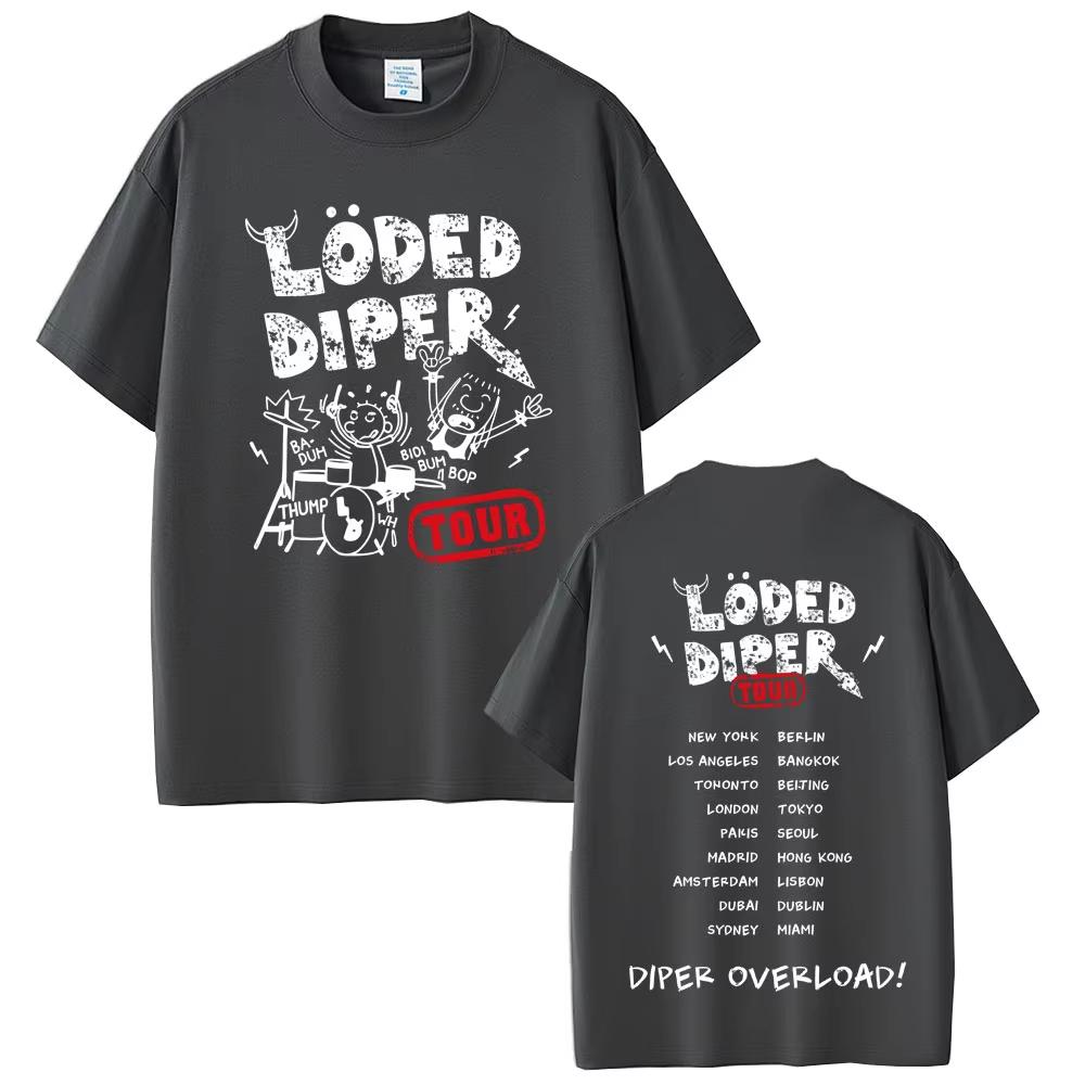 Футболка Loded Diper Diper Overload Tour Мужская Женская Винтажная Рок с коротким рукавом Мужская Повседневная Чистый хлопок Летние футболки
